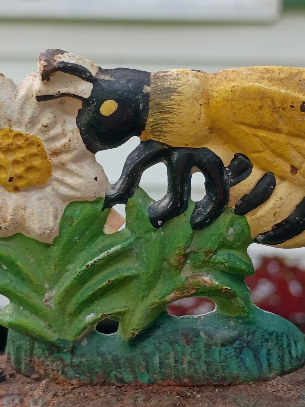 Vintage Painted Bee and Flower Cast Iron Soap Dish